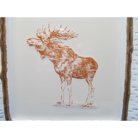 Home Studio Lake Cabin Moose Square Dinner Plate 11 1/4" Discontinued - Picture 2 of 8